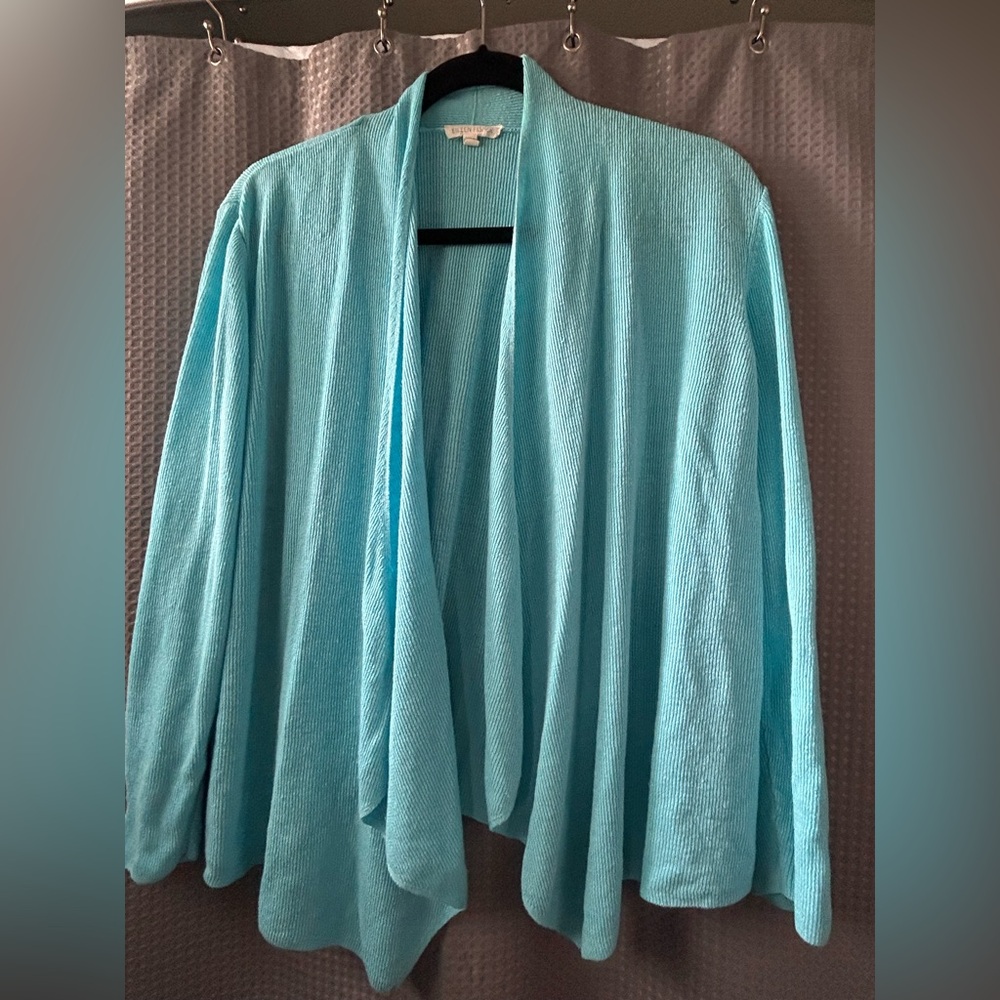 Eileen Fisher knit asymmetrical cardigan aqua xl